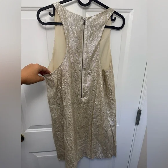 Women’s Alice + Olivia Gold Silk Blend Sleeveless Mini Dress S Party Holiday - Picture 7 of 9